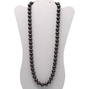 Vintage Pearlized Black Acrylic Beaded Necklace With Twist Clasp 29" Long